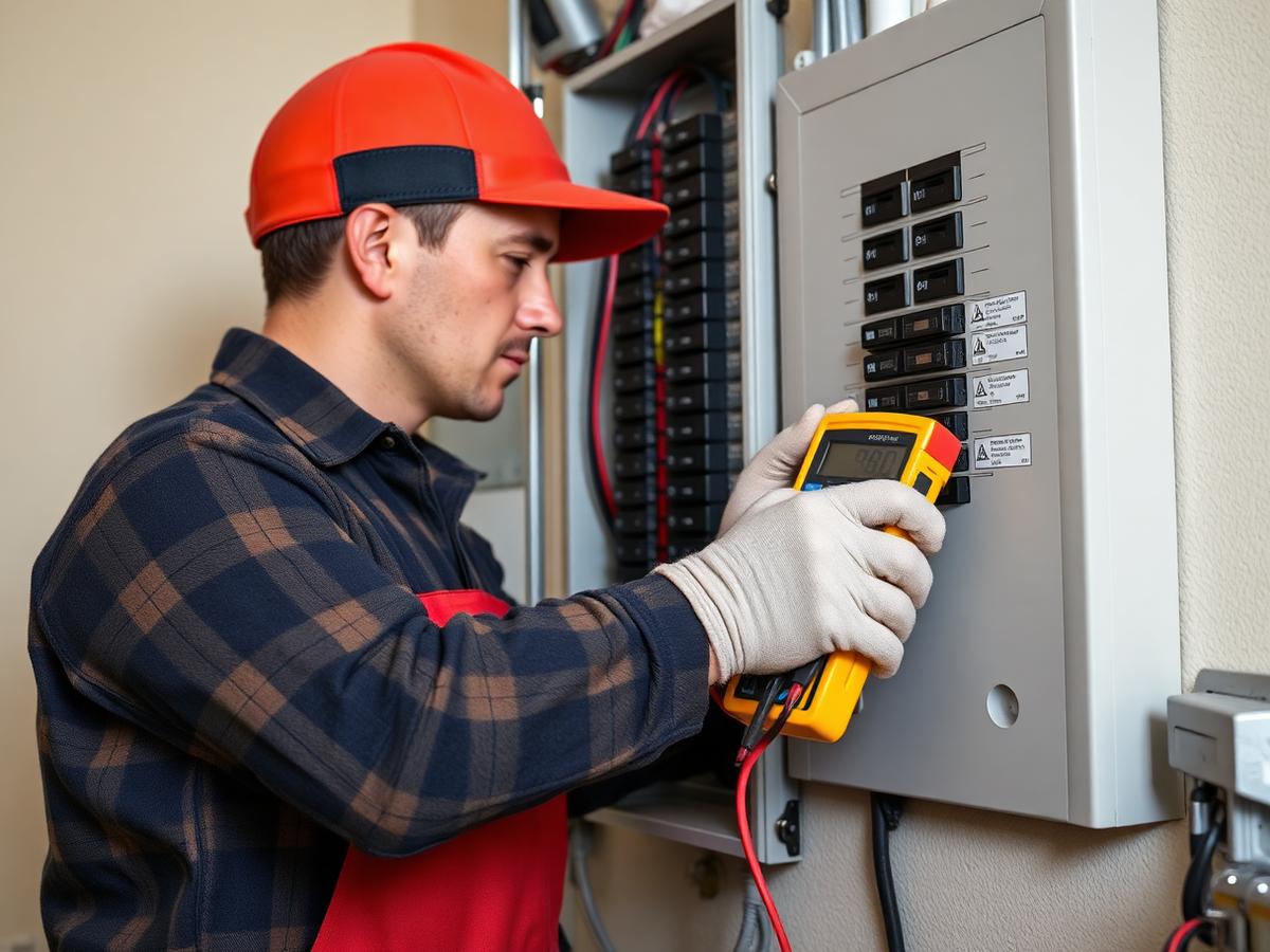 Électricien au travail sur une installation électrique