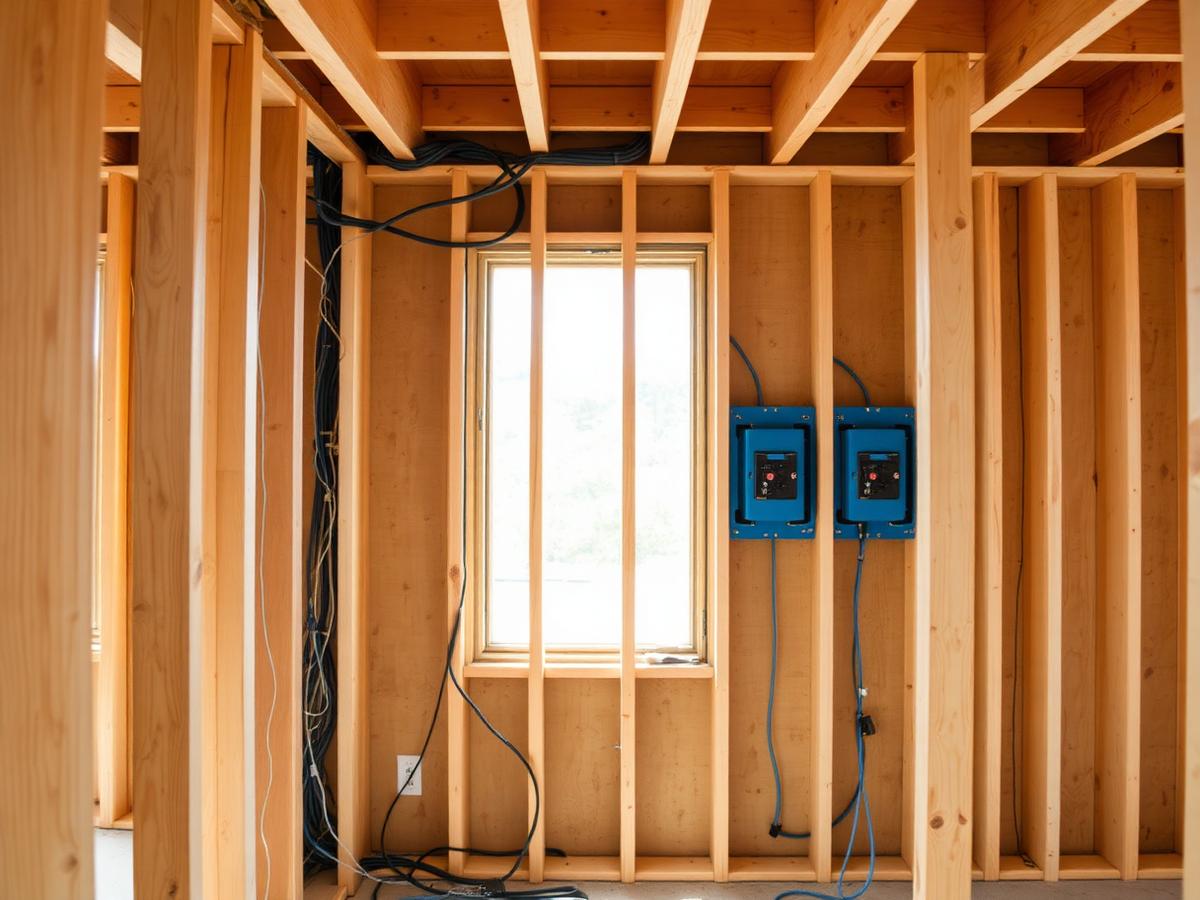 Câblage et boîtes électriques dans une maison en construction